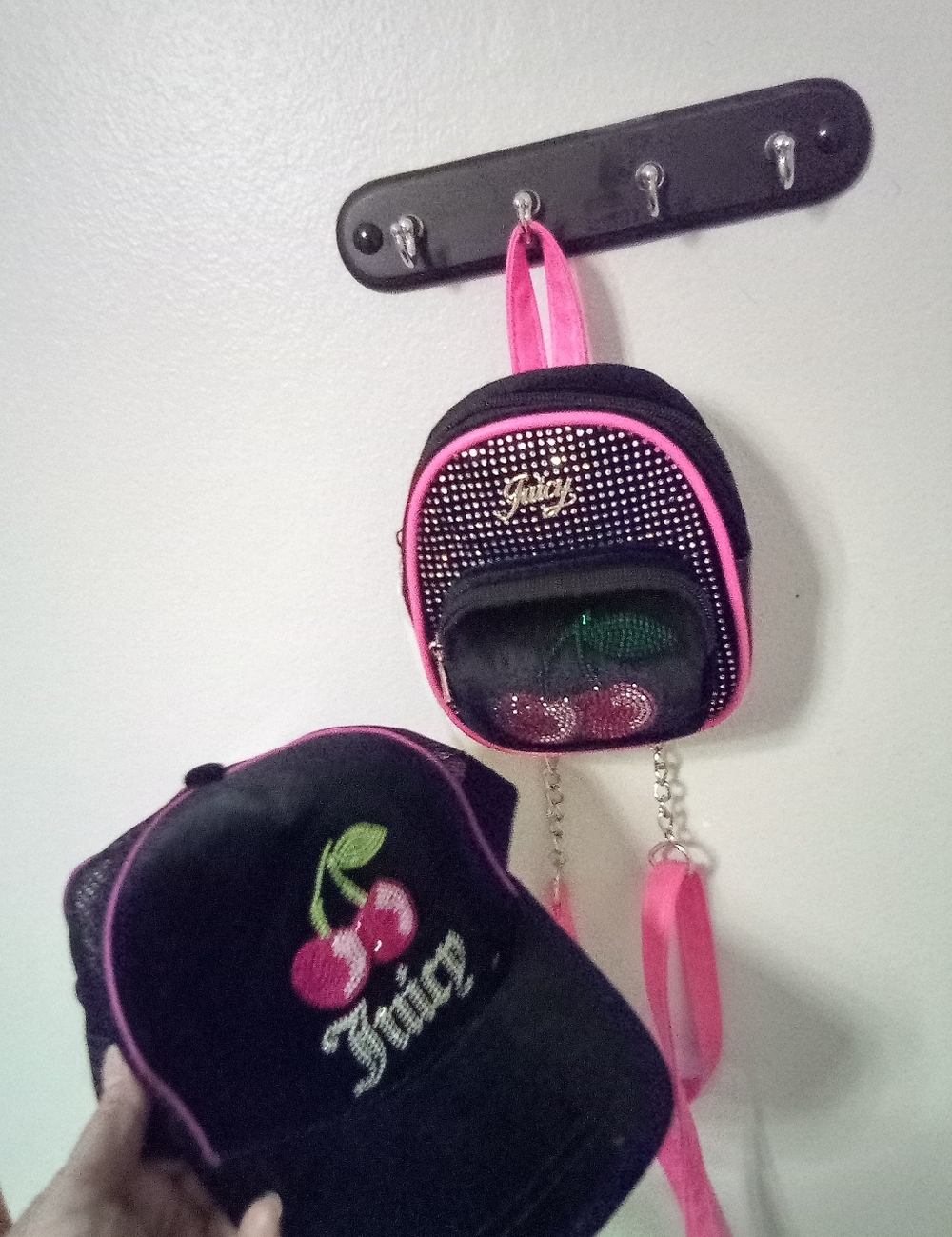 Juicy Couture Black Velour Cap & Matching Itty Bitty Backpack